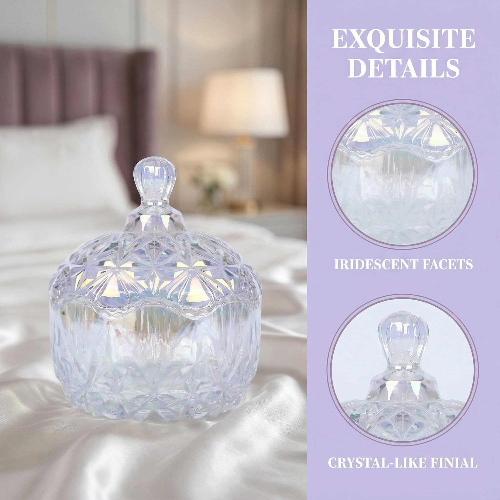Unique Bargains Crystal Glass Candy Dish With Lid Vibrant Colors 4.1" x 4.1" x 5.5"