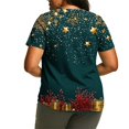 thumbnail image 3 of Hueook Plus Size Christmas T Shirts for Women Short Sleeve Graphic Tee Xmas Gold Stars Dark Green Holiday Top Multicolor L, 3 of 5