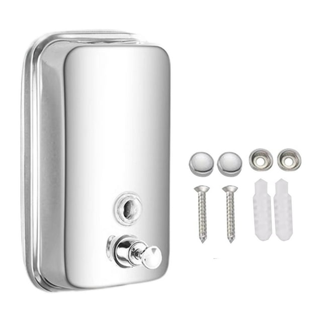 Dispensador de jabón de pared de acero inoxidable, fácil de instalar, manual, con bomba de líquido, dispensador de desinfectante de manos para