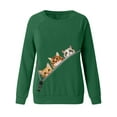 thumbnail image 3 of Fashnice Chandail en Molleton pour Femmes Col Rond Hauts Imprimé Chat Chandail Décontracté Automne Vert P, 3 of 5