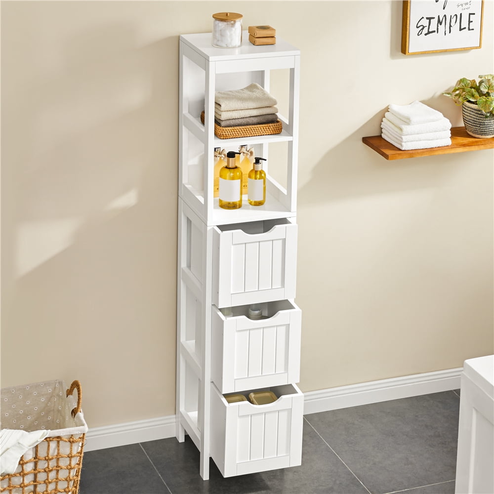 Yaheetech 5-tier Modern Bathroom Storage Cabinet with 3 Drawers and 2 Open Shelves, White
