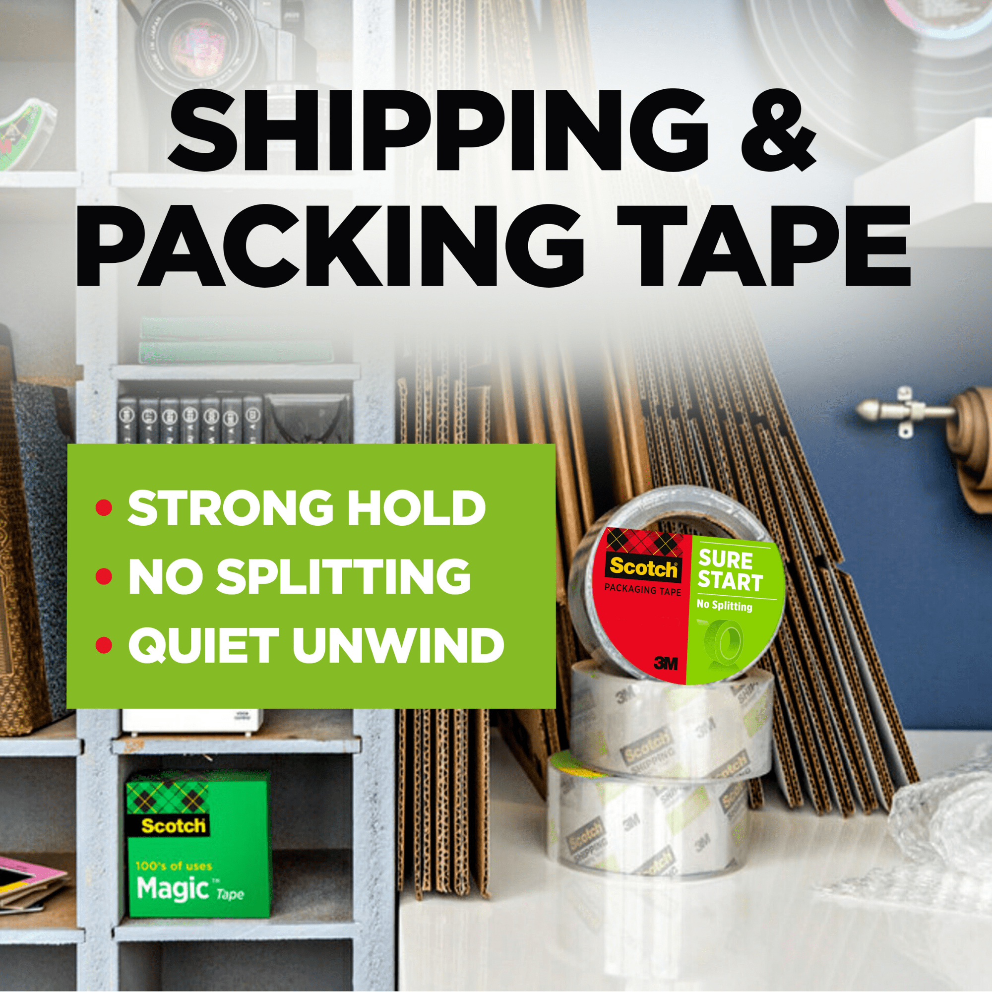 Scotch Tough Grip Moving Packaging Tape, 3500-6 1.88 in x 54.6 yds (48 mm x 50 m)