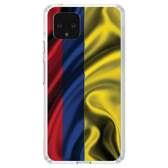 DistinctInk Clear Shockproof Hybrid Case for Google Pixel 4 (5.7" Screen) - TPU Bumper, Acrylic Back, Tempered Glass Screen Protector - Colombia Waving Flag - Show Your Love of Colombia