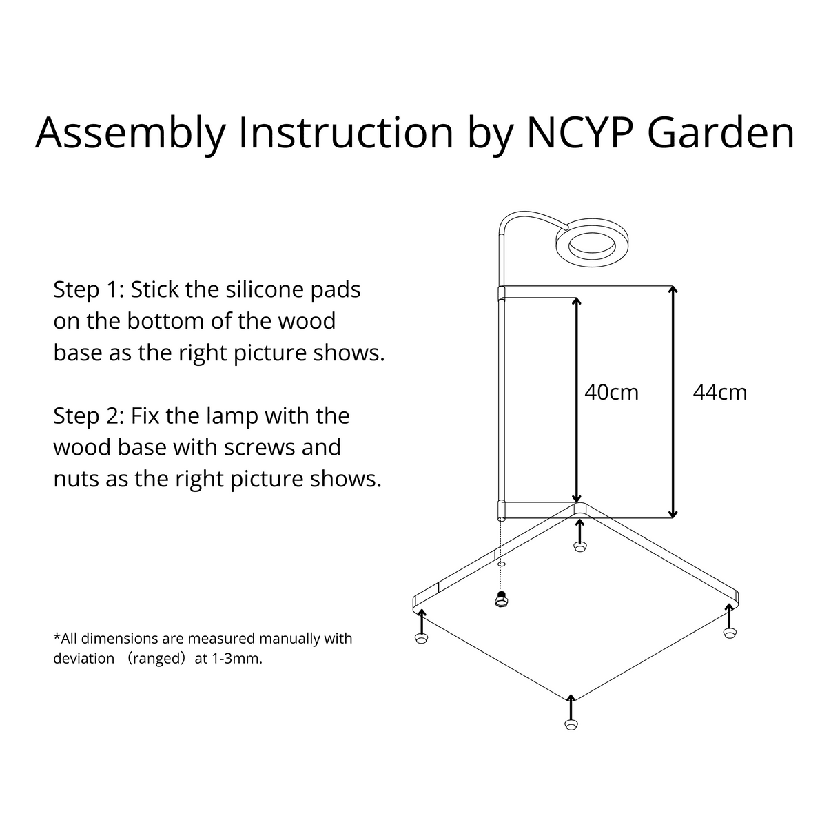 NCYP Grow Lamp with Wooden Base for Plant Terrariums for Succulents, Moss, Ferns, Indoor Plant Display Decorative Board with Adjustable Gooseneck, 40CM 15.74 inches Staright Height