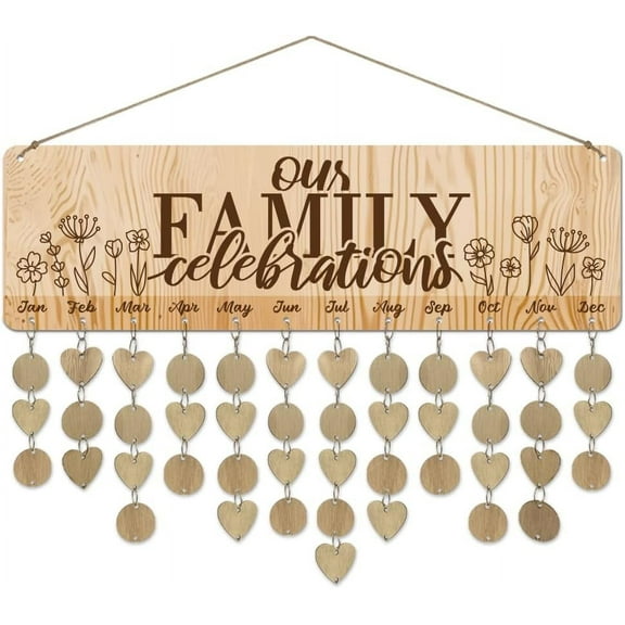 1 Set Wooden Family Birthday Reminder Calendar Board Our FAMILY Celebrations Board With Tags DIY Birthday Tracker Hanging Plaque 12x40cm/4.7x15.5inch for Home Decoration Friends colorful