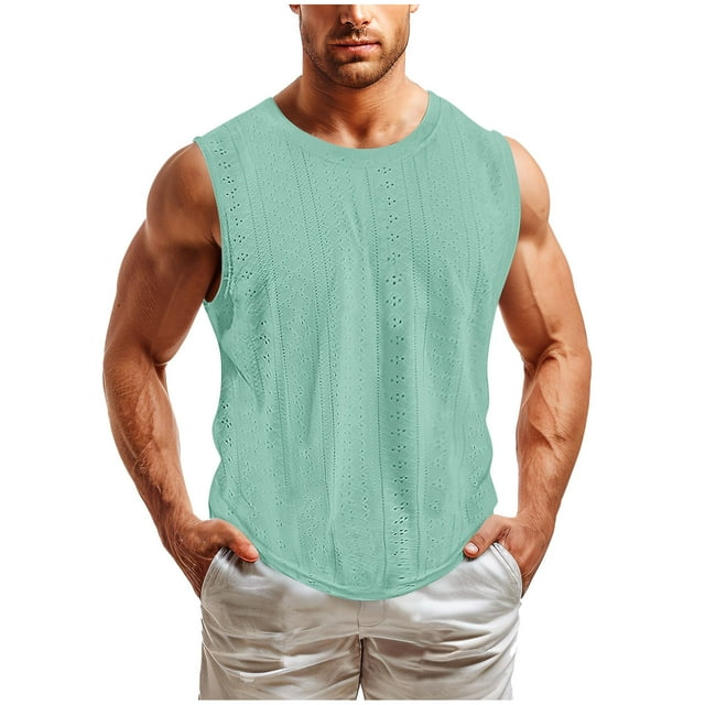 aidice Mens Sleeveless Tank Tops Crewneck Workout T Shirts Summer Casual Lightweight Breathable Tees Solid Color