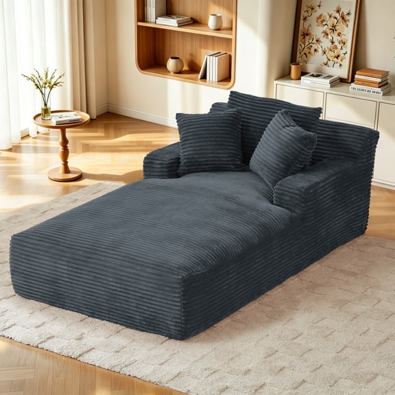 FFH 78.7" Oversized Chaise Lounge Chair Indoor, Corduroy Upholstered Modern Couch, Comfy Sleeper Sofa for Living Room/Office, No Assembly Required, Dark Gray