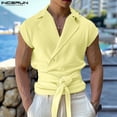 thumbnail image 5 of INCERUN Tops 2024 estilo coreano nuevo para hombres textura diseño de tapeta inclinada camisas moda cordón sin mangas cárdigan blusa S-5XL, 5 of 5