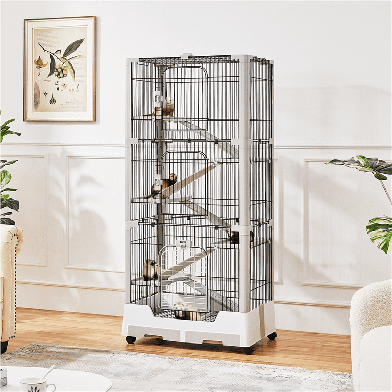 Alden Design 6 Level Rolling Rabbit Cage with Platform and Ramp for Small Animal Gray