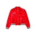 thumbnail image 5 of iiniim Kids Girls Metallic Shiny Bomber Jacket Coat Long Sleeve Zip Up Outerwear Jazz Modern Dance Top Size 6-16 Red 12, 5 of 7