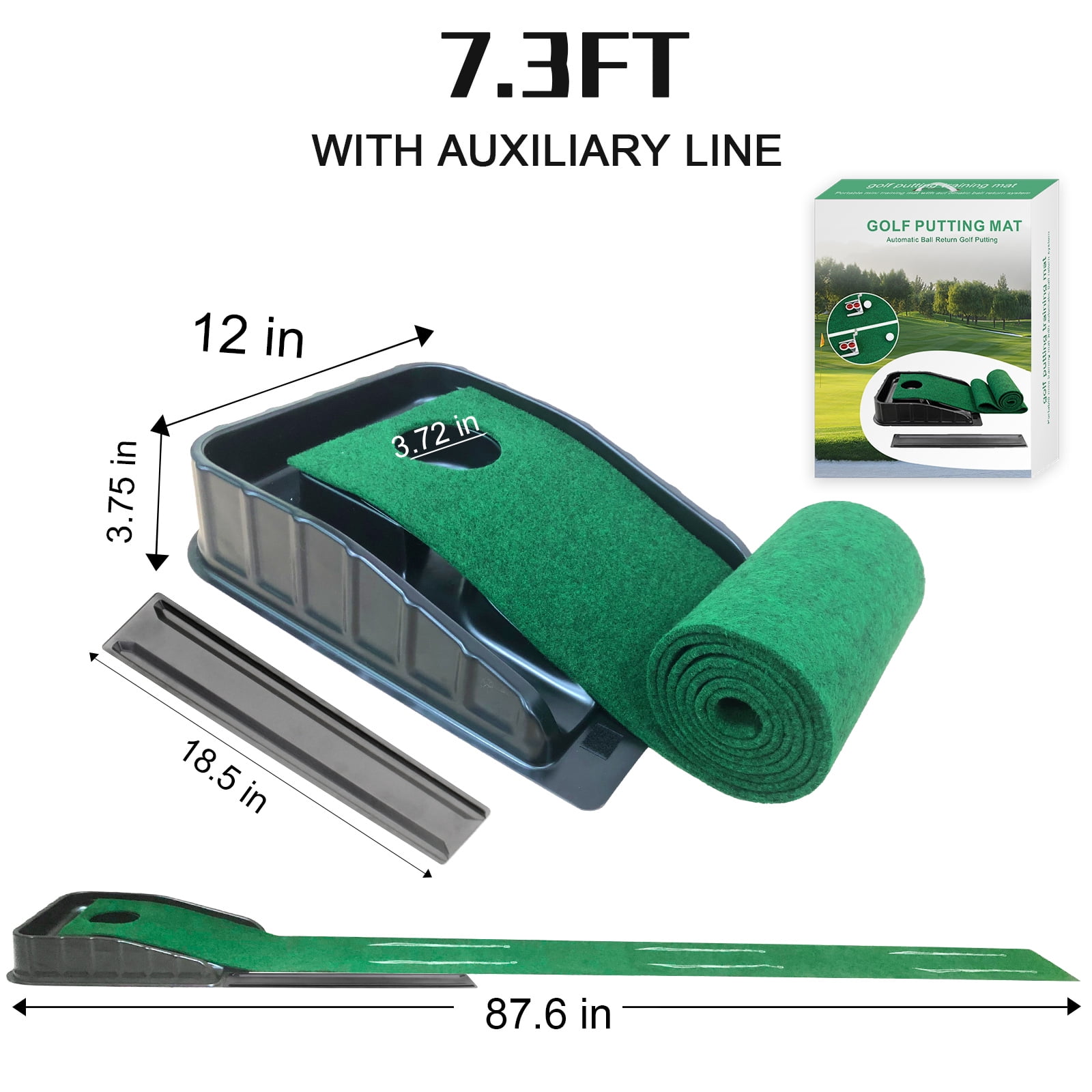 Crestgolf Golf Putting Green Indoor Putting Mat with Auto Ball Return Putter Alignment Guides at 3, 5 & 7 feet Golf Mini Practice Training Aid for Home Office