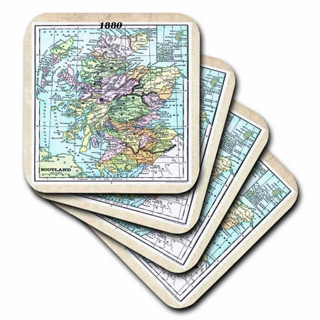 

3dRose 1880 Map Of Scotland - Soft Coasters set of 8