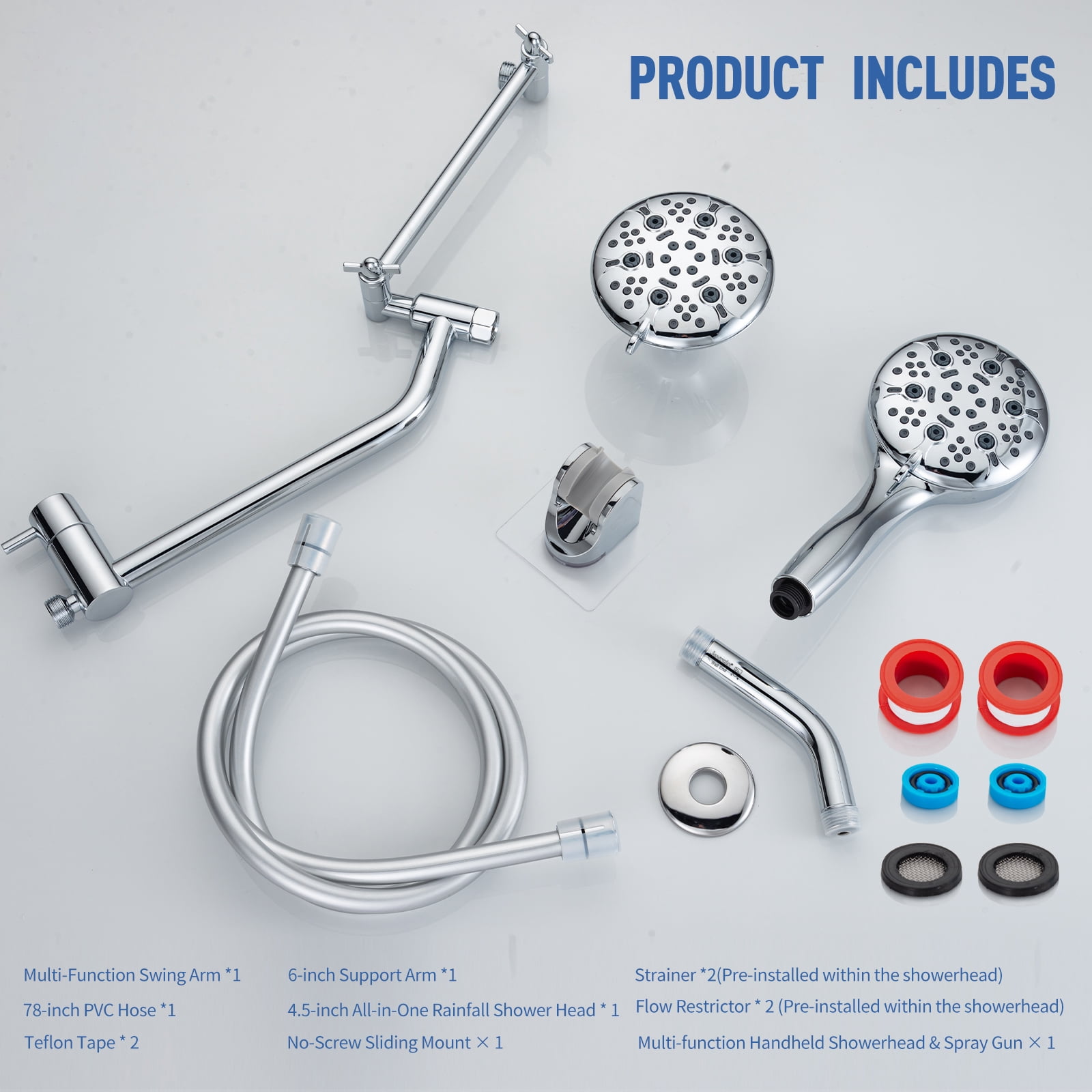 Joyrain Multi-angle adjustable showerhead& Handheld High-pressure 8 Spray Modes Shower Head, Rain Shower Combination with Multifunctional Adjustable Extension Arm