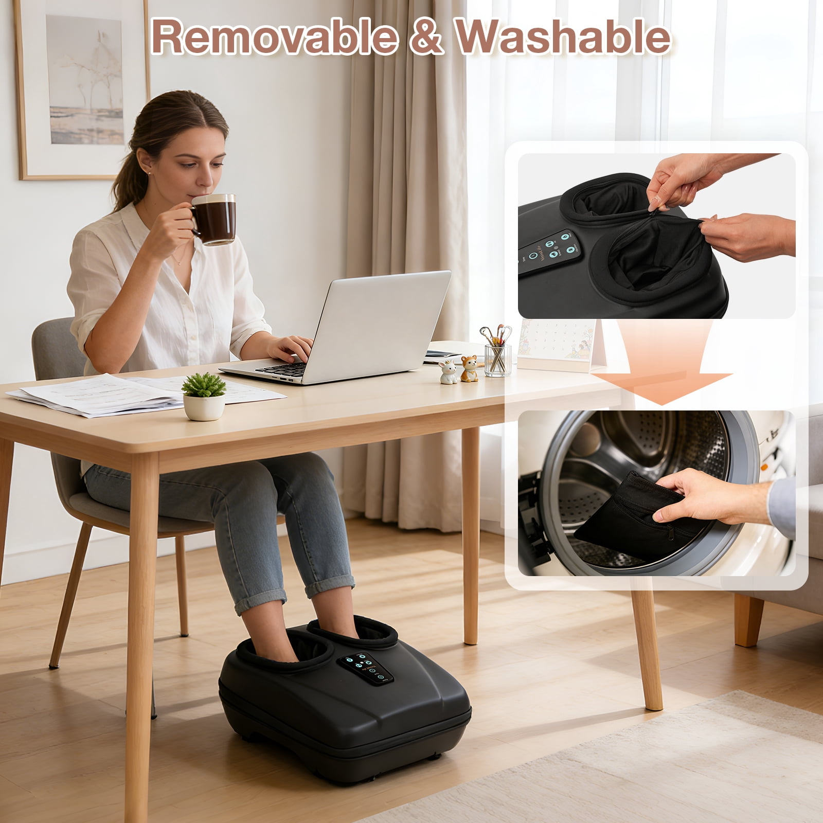 Shiatsu Foot Massager with Heat, Electric Foot Massager Machine for Plantar Fasciitis Neuropathy with Remote Control, Adjustable Vibration and Compression (Black)