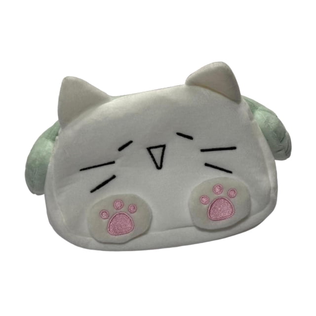 Estuche para lápices con forma de gato, organizador de artículos de papelería, neceser de maquillaje, bolso, almacenamiento de bolígrafos Verde claro blanco
