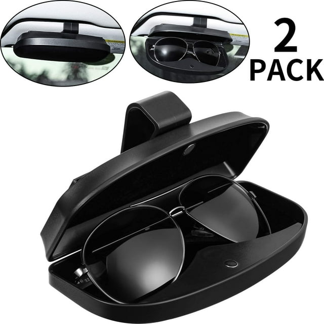 2 Packs Car Glasses Holder Sun Visor Glasses Case, Universal Automotive ABS Eyeglasses Holder Protective Box Clip Eyewear Hard Shell Storage Organizer with Magnetic Closure, 2 Credit Card Slot
