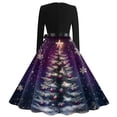 thumbnail image 3 of Christmas Dresses for Women Women's Fashion Vintage Long Sleeve Round Neck Christmas Printed Evening Party Dresses for Formal Event,Black,S, 3 of 4