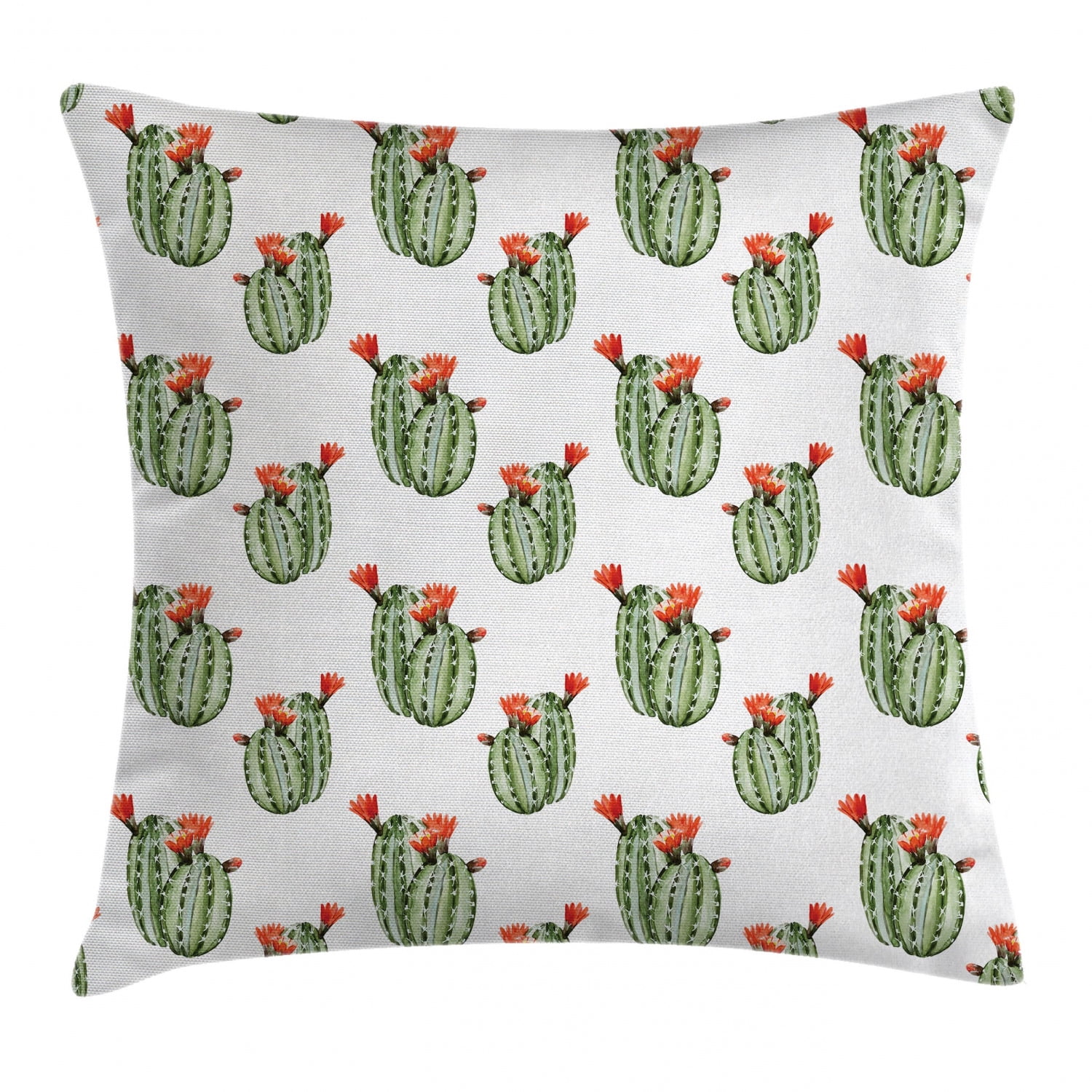 Cactus Decor Throw Pillow Cushion Cover, Cactus with Spikes and Red