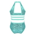 thumbnail image 2 of Lejafay Girls Kids Sparkly Sequins High Mock Neck Cutout Back Tank Leotard for Gymnastics Ballet Mint_Green 6, 2 of 7
