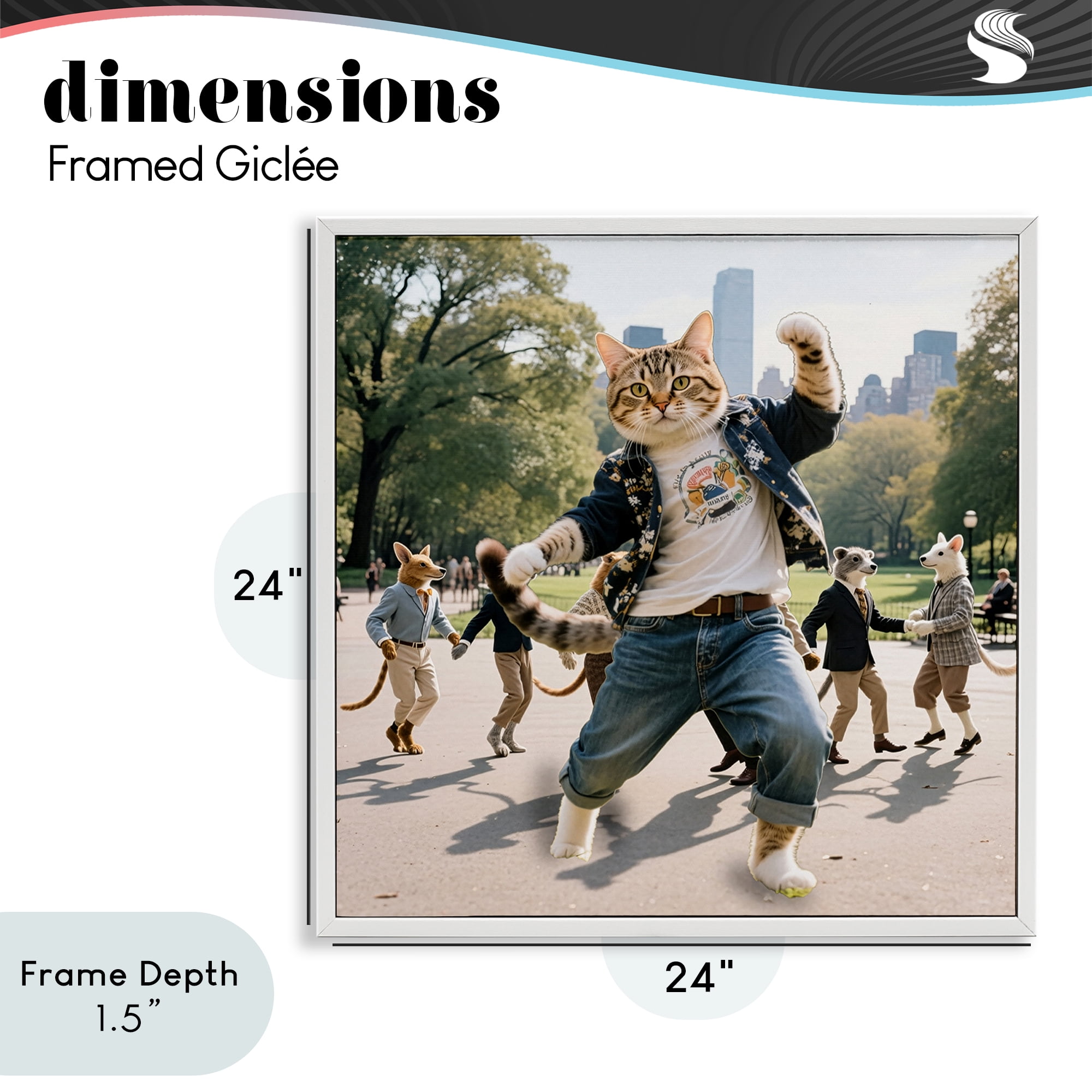 Stupell Industries Stylish Cat Dancing in Park White Framed Giclee Art, design by CAD Designs