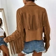 thumbnail image 4 of Kukoosong Women's Fringe Faux Suede Leather Jackets, Fall Fashion Tassel Motorcycle Bomber Coats, Open Front Cropped Coat Outwear, 4 of 6