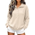 thumbnail image 3 of Women Waffle Knit Polo Sweatshirt Sevevn Collared Henley Button Long Sleeve Side Pocket Loose Casual Pullover Tops, 3 of 9