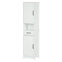 kleankin Slim Bathroom Storage Cabinet, Tall Bathroom Cabinet, Linen Tower with Open Shelf, Drawer, Recessed Doors, and Adjustable Shelves, White White   MDF