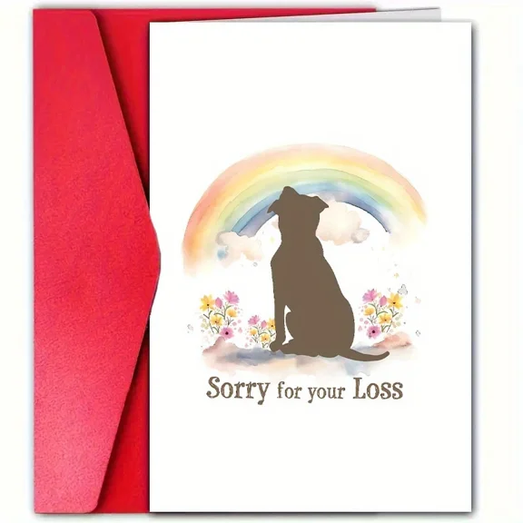 Dog Sympathy Card – “Sorry for Your Loss” with Rainbow and Flower Design – Envelope Included, Blank Inside – Perfect Pet Loss Greeting Card for Friends and Family