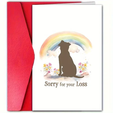 Dog Sympathy Card – “Sorry for Your Loss” with Rainbow and Flower Design – Envelope Included  Blank Inside – Perfect Pet Loss Greeting Card for Friends and Family
