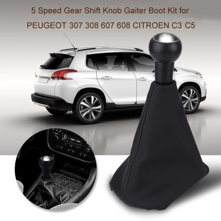 5 Speed Gear Shift Knob Gaiter Boot Cover with PU Leather Sleeve Manual Shifter Handle Kit Replacement for Peugeot 307 308 607 608 Citroen C3 C5 (10.2 x 5.9 Inches / 26 x 15 cm)