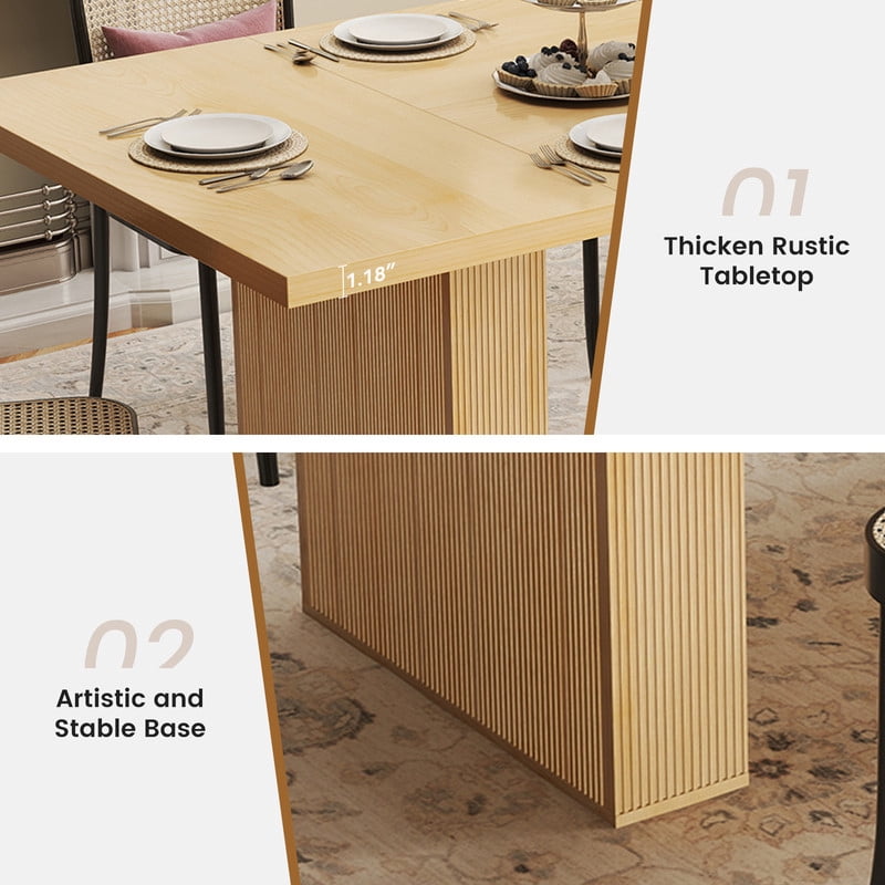 Hawsaiy 78" Rectangular Farmhouse Dining Table for 6–8, Large Kitchen Table with Grooved Wood Base, Thick Waterproof Top for Dining Room, Natural