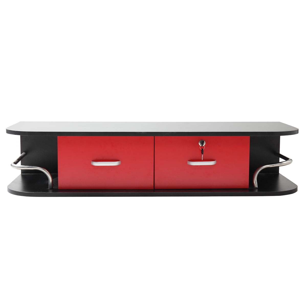 Black and Red Wall Mounted Barber Station with Locking Drawer  Stylish Beauty Table for Salon  Modern Beauty Spa Styling Equipment