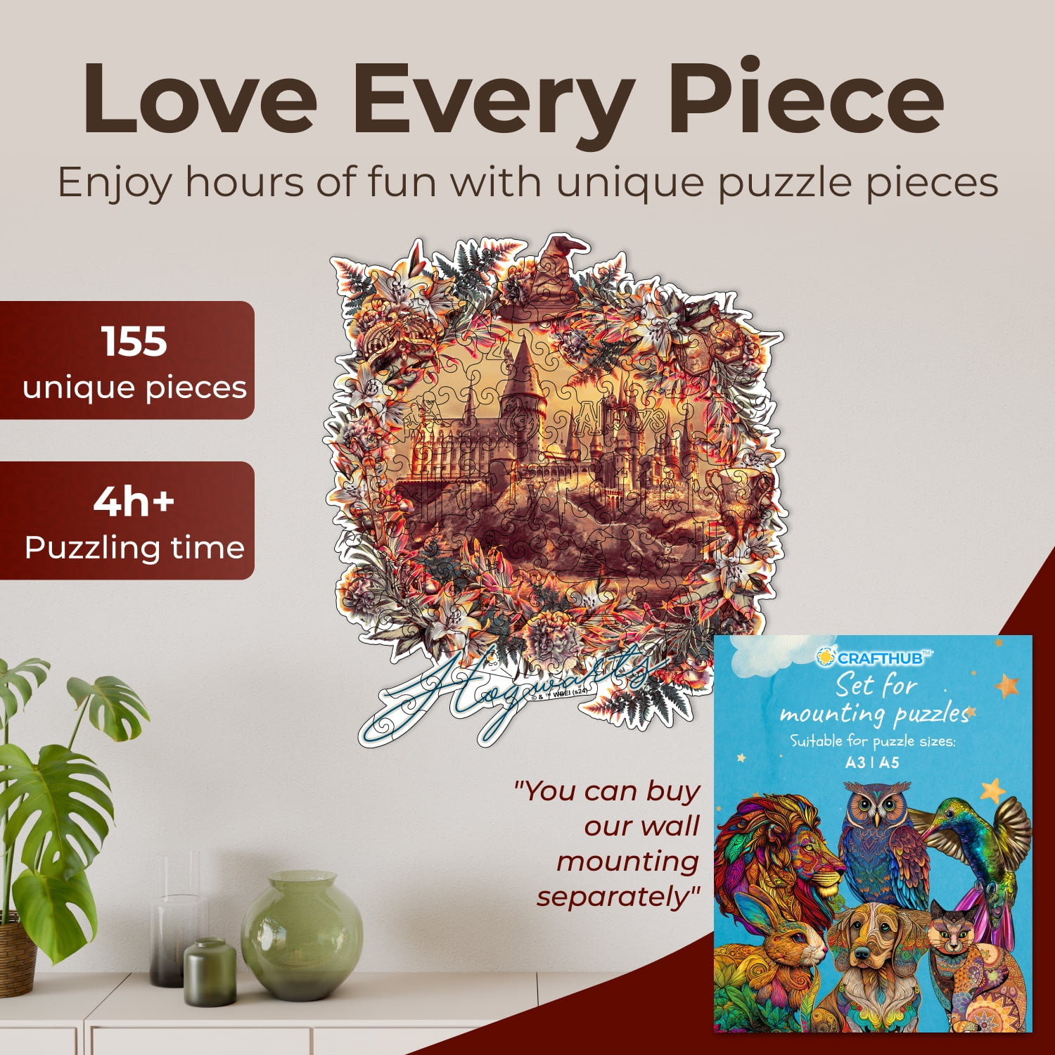 Harry Potter Wooden Puzzles for Adults – A3 Size with 155 Pieces Wood Puzzles – Jigsaw Puzzles with Unique Shapes – 10.8" x 11.9"