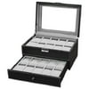 Watch Box Large 20 Men's Black Leather Display Glass Top Jewelry Case Organizer