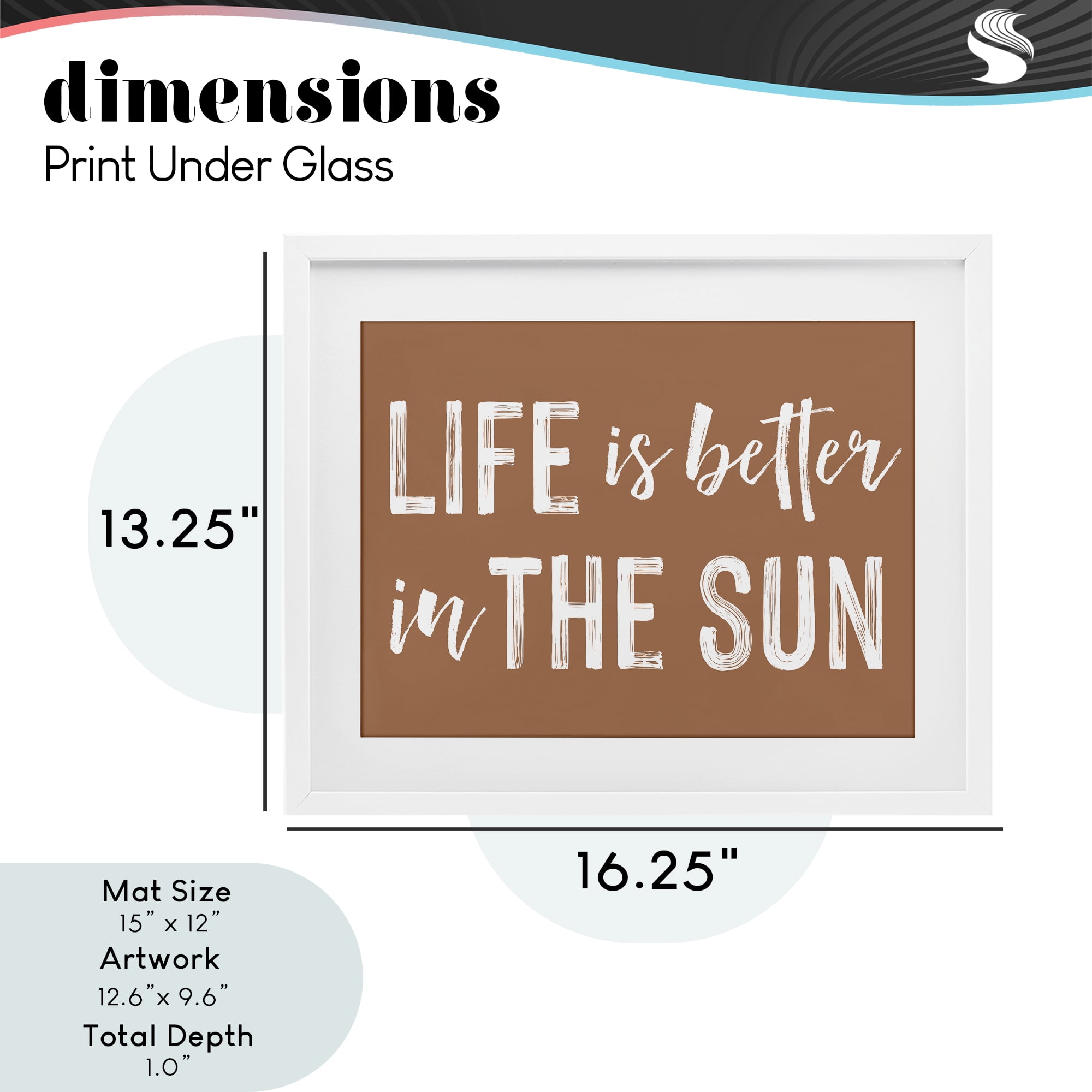 Life Better In Sun Brown White Framed Print Under Glass, design by Lettered and Lined