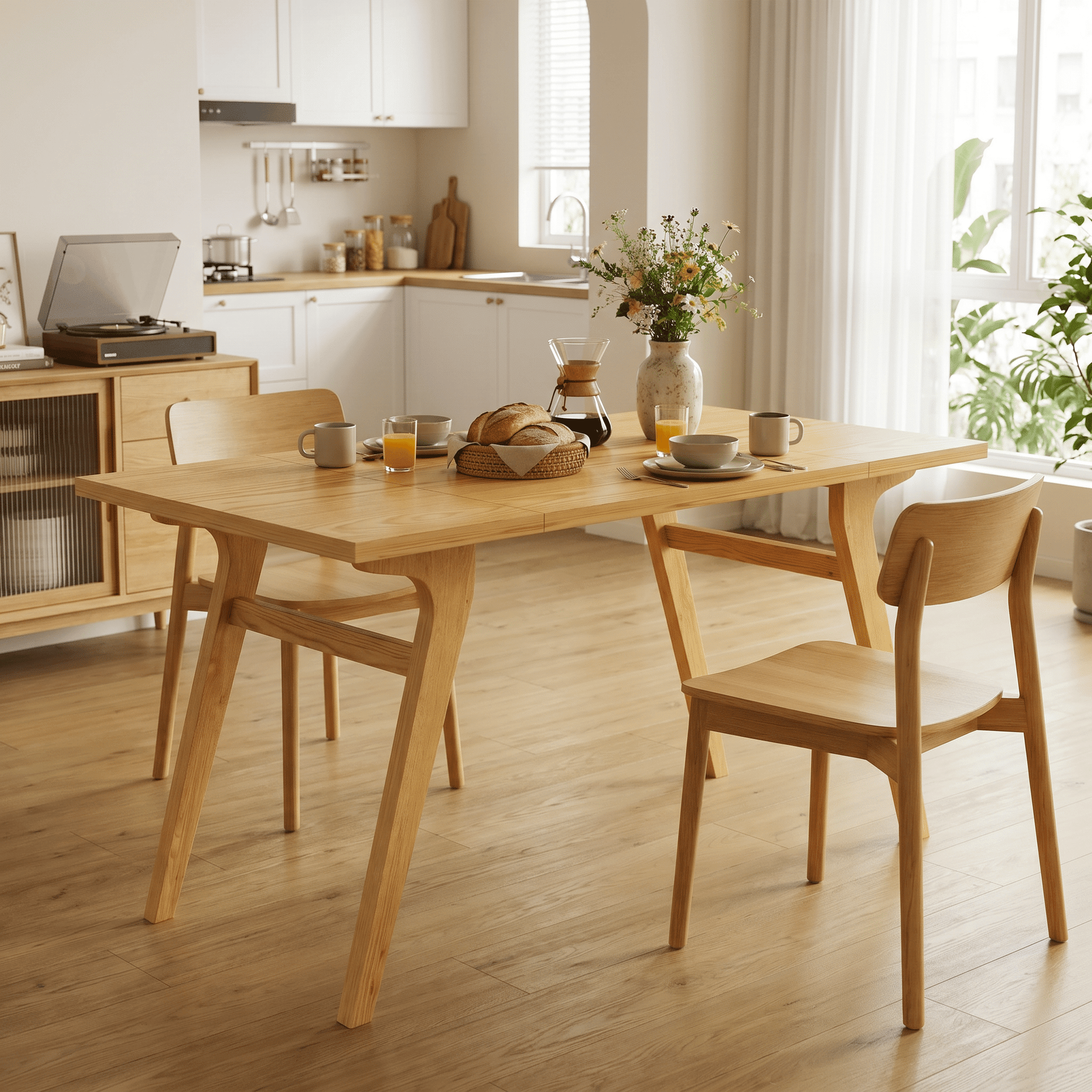 Homy Casa 59.5 in 2-in-1 Convertible Coffee Dining Table, Folding Extendable Table for Small Spaces, Natural Oak