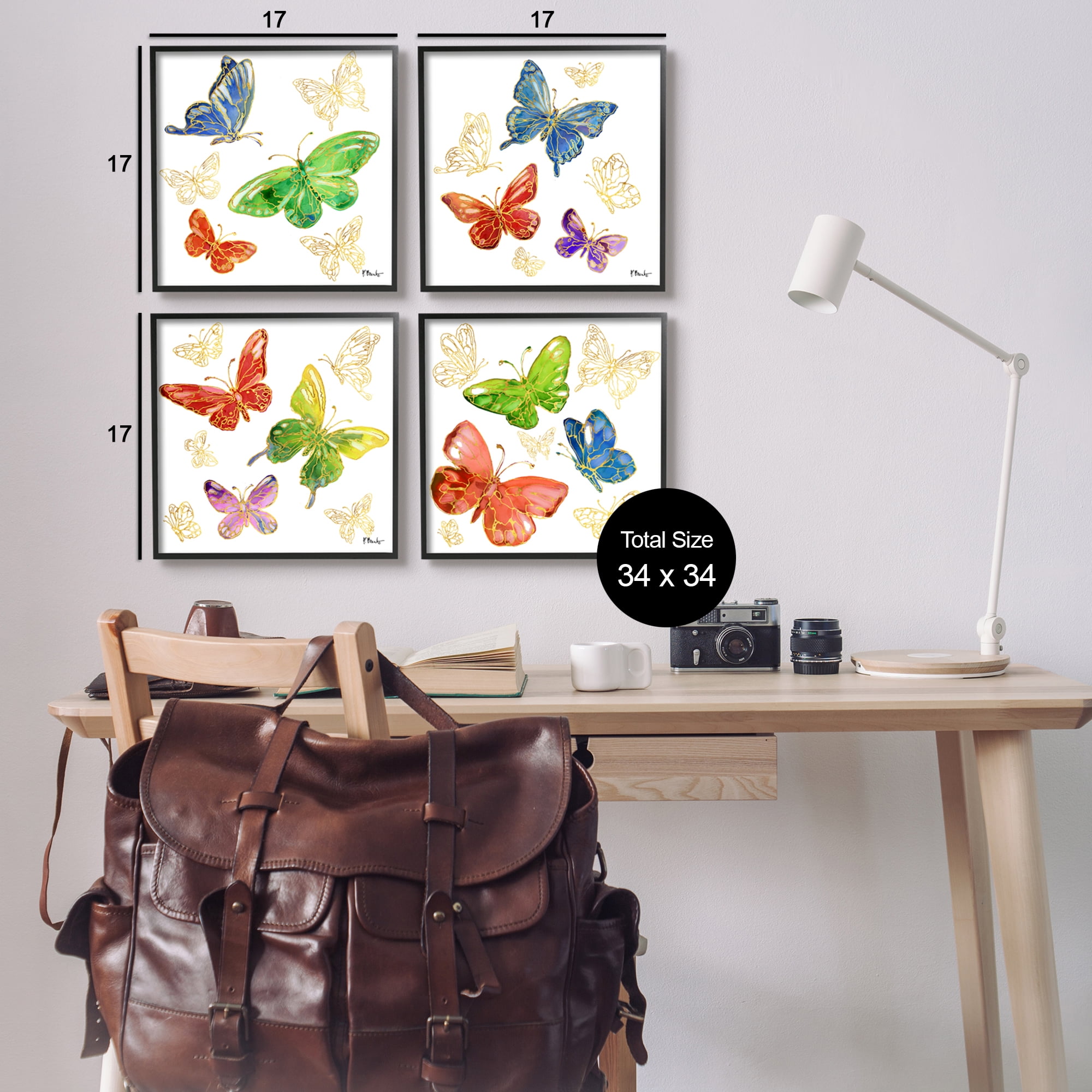 Stupell Industries Vivid Glam Butterflies Animals & Insects Painting Black Framed Art Print Wall Art, 17 x 17