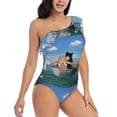 thumbnail image 3 of Gaeub Two Brave Cats Are Floating On The Sea Iceberg Women's One Shoulder Ruffle Tummy Control Swimwear for Swimming Surfing Beach Party - Large, 3 of 8