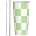 thumbnail image 2 of Light Green Checkered Stainless Steel Insulated Tumbler 20 Oz Coffee Mug Travel Cup Water Bottle With Lid Straw, 2 of 6