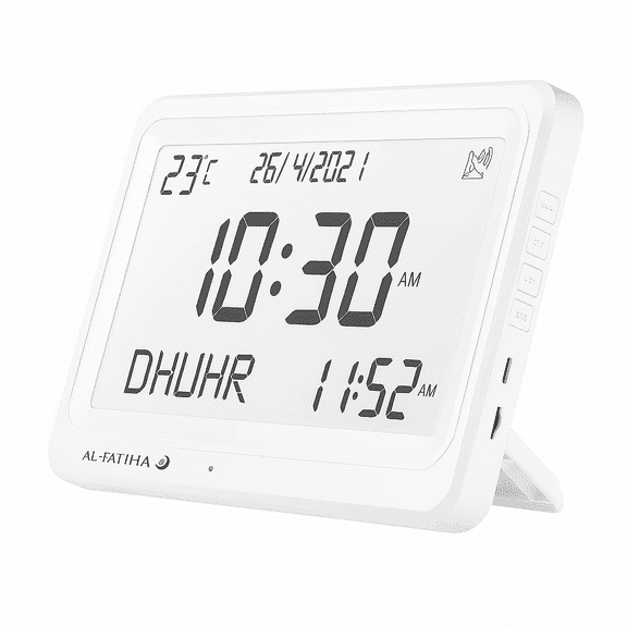 Azan Clock, Desktop Clock, Automatic Worldwide Digital Prayer Clock with 8 Azan Sounds White