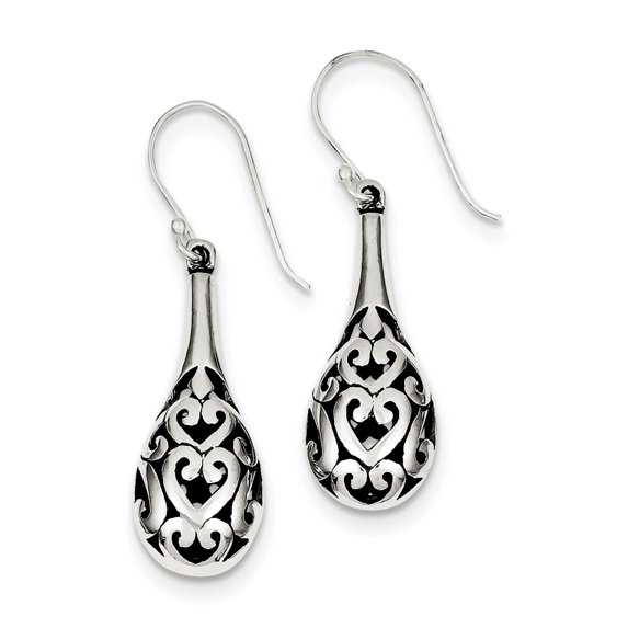 Sterling Silver Antiqued Fancy Dangle Earrings (41 X 11) Made In Thailand qe1931