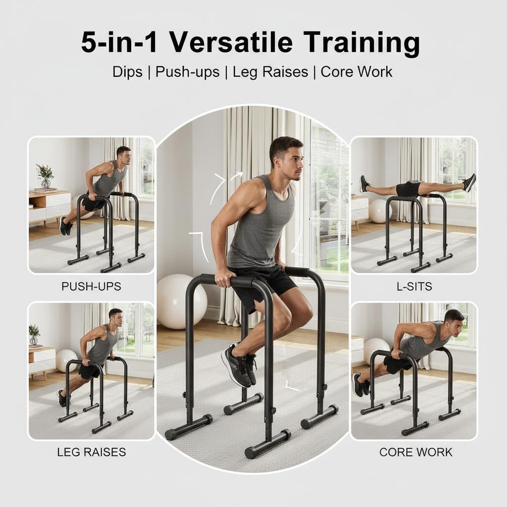 Heavy Duty Dip Bar Station 440LBS, Adjustable Height 32-36", Portable for Home Gym Calisthenics