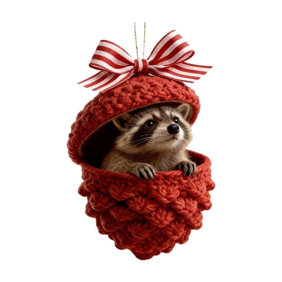 IPEWLEX Raccoon in Pinecone Christmas Ornament – Woodland Animal Hanging Tree Decor