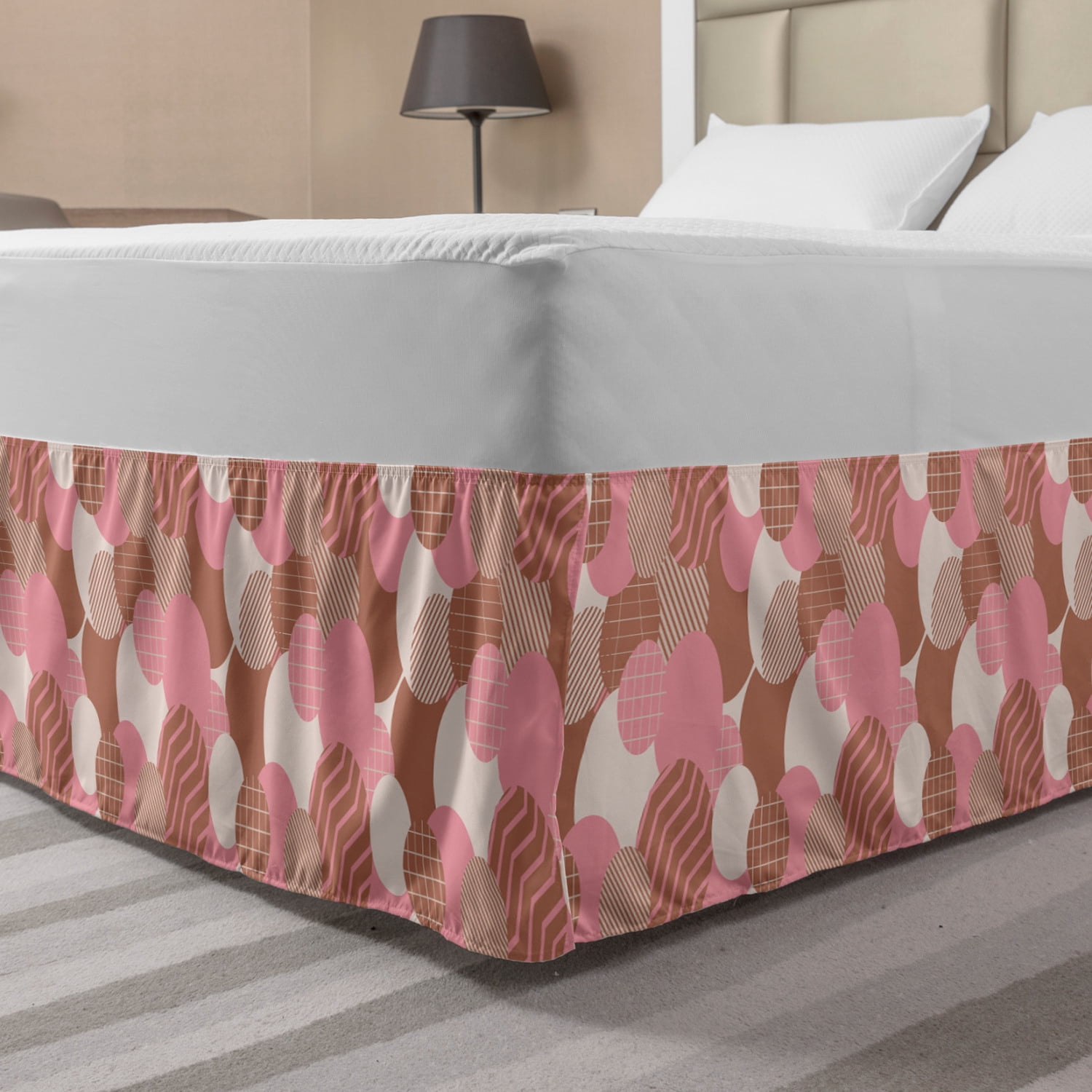 Geometric Bed Skirt, Monochrome Design of Pastel Circles
