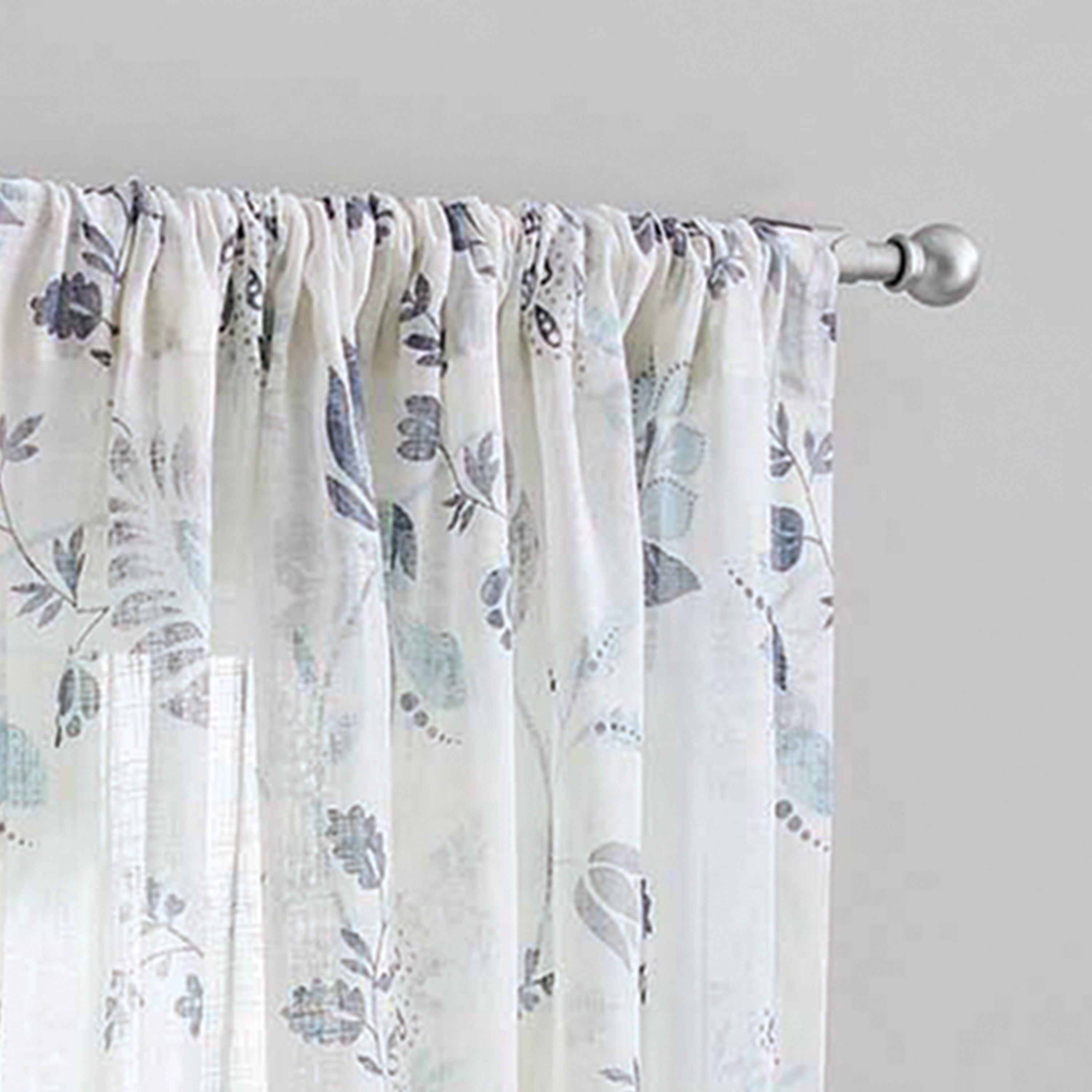 Mainstays Blue Floral 100% Cotton Indoor Sheer Rod Pocket Single Curtain Panel , Light Blue, 50" W x 63"L