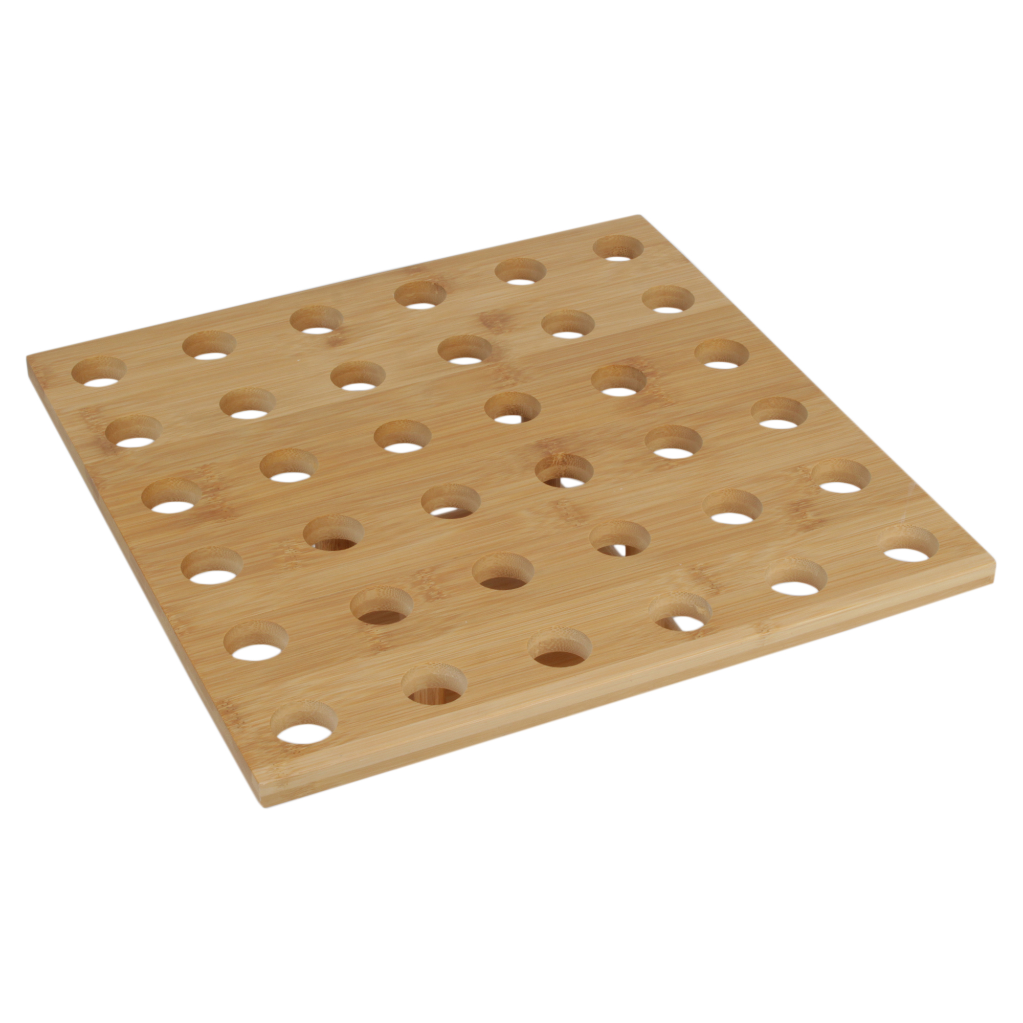 BambooMN 13" x 13" Natural Bamboo Square Food Cone Display Tamaki Stand, With Wood Cones and Skewer Picks, 1 Set