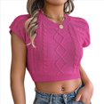 thumbnail image 1 of Suéter de Verano de Corta con Cuello Redondo, Corta, Tejido de Punto y Corte Ajustado, Elástico, de Color Liso para Mujer. Rosa Roja XL, 1 of 10
