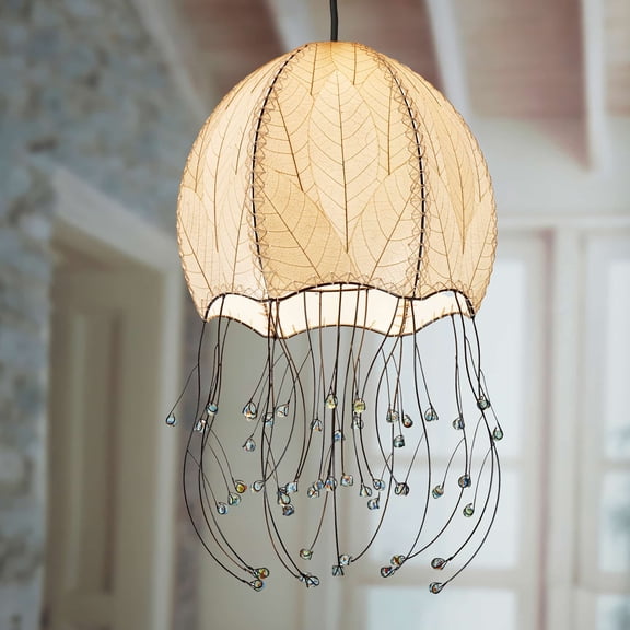 Eangee Home Design Jellyfish Pendant, Shade Made Of Cocoa Leaves, 15x15x35 Inches