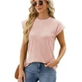 thumbnail image 2 of LYMAYTER Hauts Texturés à Manches Courtes Col Rond pour Femmes Été Décontracté T-Shirts Tricotés Blouses pour S-2TG, 2 of 10