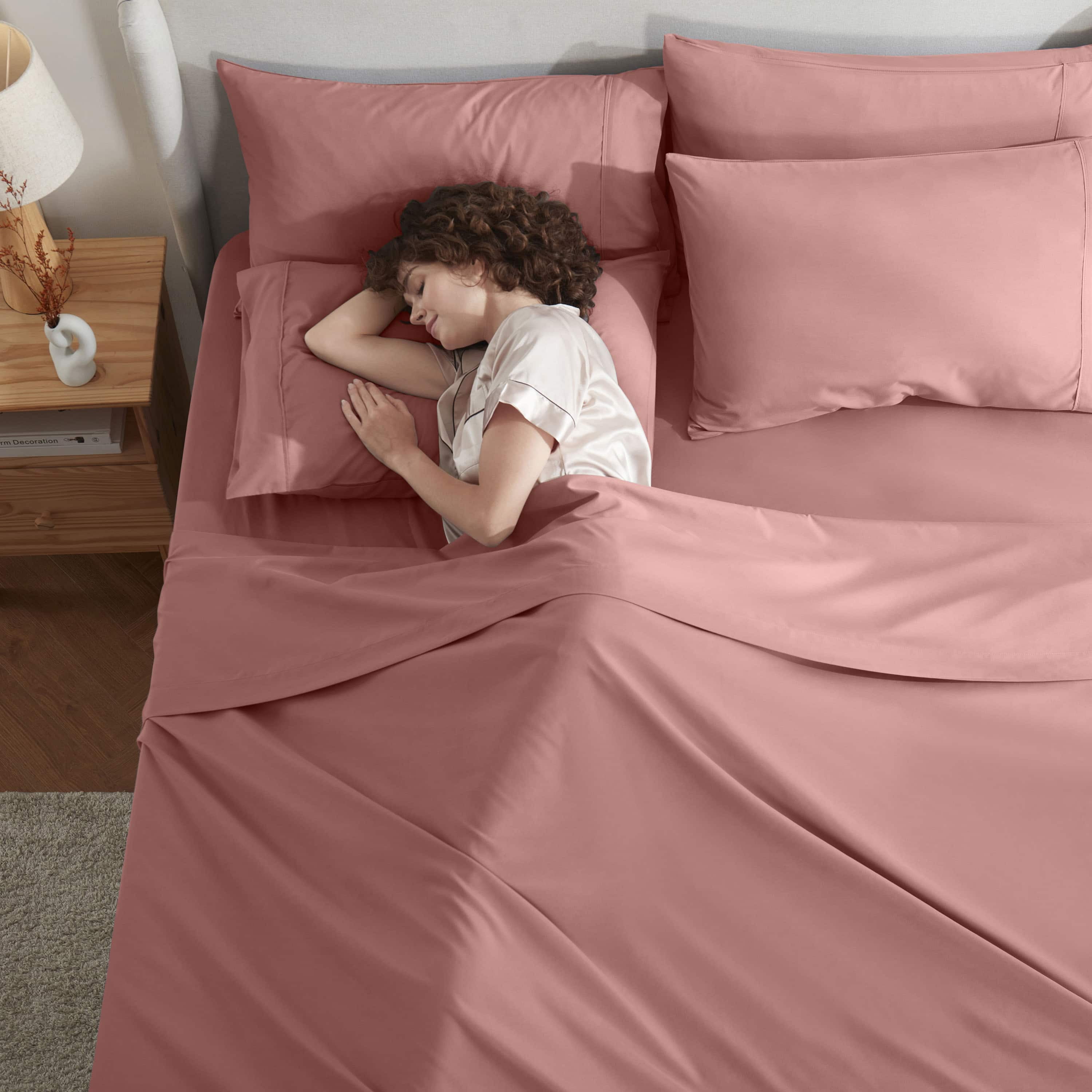 LammaLoe Extra Deep Pocket King Sheets set, Fits 18"-24" Mattress, 6 Piece Soft Microfiber Bed Sheet Sets, Pink Clay